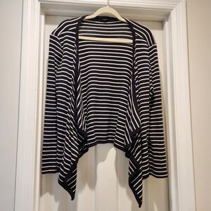 Talbots Cardigan Black and White Striped open front 100% cotton